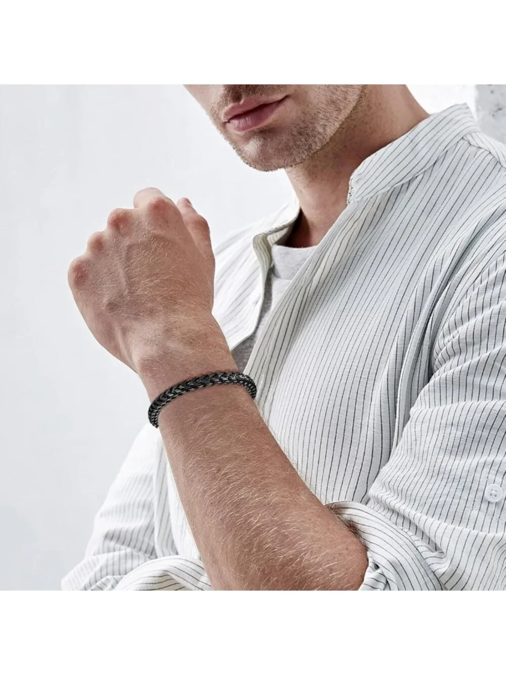 Men's Stainless Steel Franco Chain Bracelet with Fold Over Clasp - Stylish